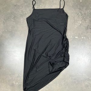 Black Asymmetrical Rouched Mini Dress